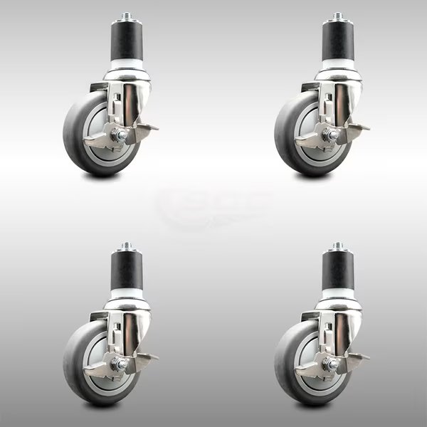 4 Inch 316SS Thermoplastic Rubber Swivel 1-7/8 Inch Stem Caster Set Brake SCC, Service Caster, Mfr#: SCC-SS316EX20S414-TPRB-TLB-178-4